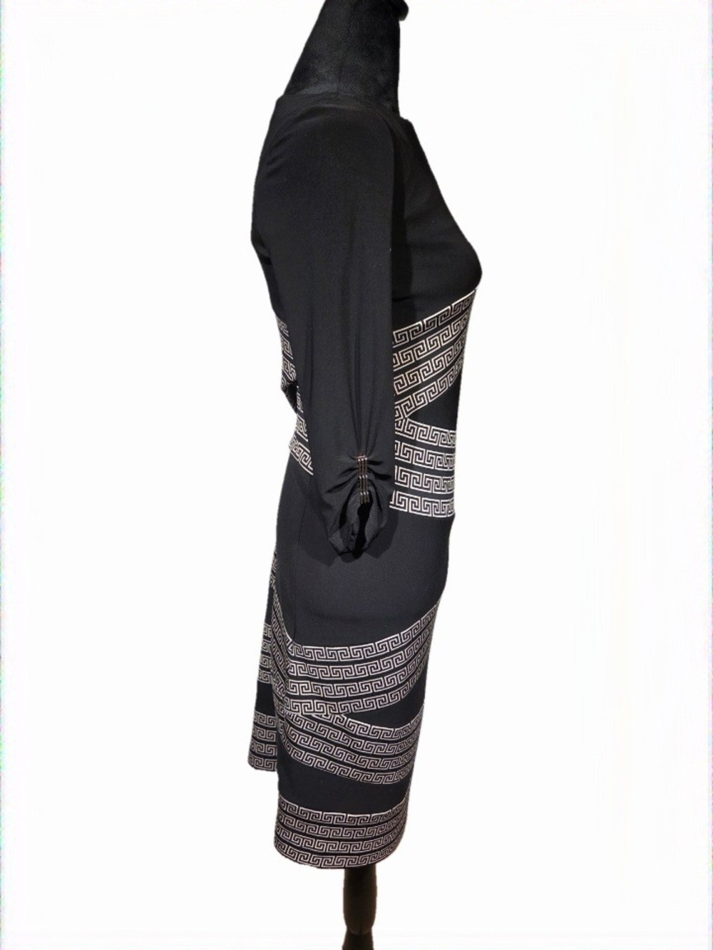Joseph Ribkoff Elegant Black Long-Sleeve Bodycon Dress Geometric Stripe Detail - Picture 6 of 7